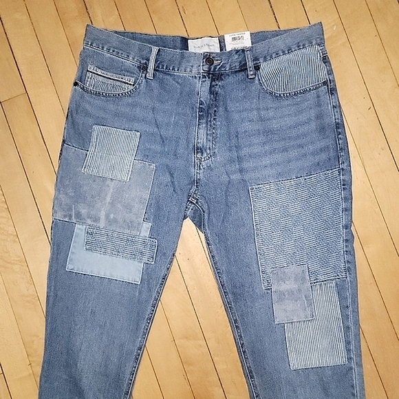 SUN+STONE NWT Retro Patchwork Relaxed Tapered Leg High Rise Jeans - SIZE 20 - Picture 2 of 11
